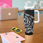 Aotearoa Personalized Lawn Bowls Maori Tumbler With Handle New Zealand Black Tribal Silver Fern - Aussie Hoodie