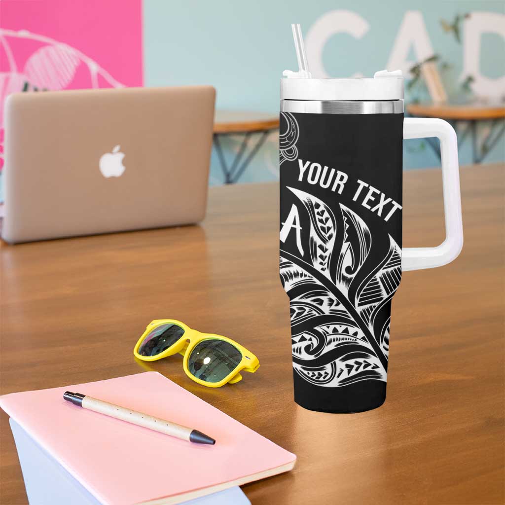 Aotearoa Personalized Lawn Bowls Maori Tumbler With Handle New Zealand Black Tribal Silver Fern - Aussie Hoodie