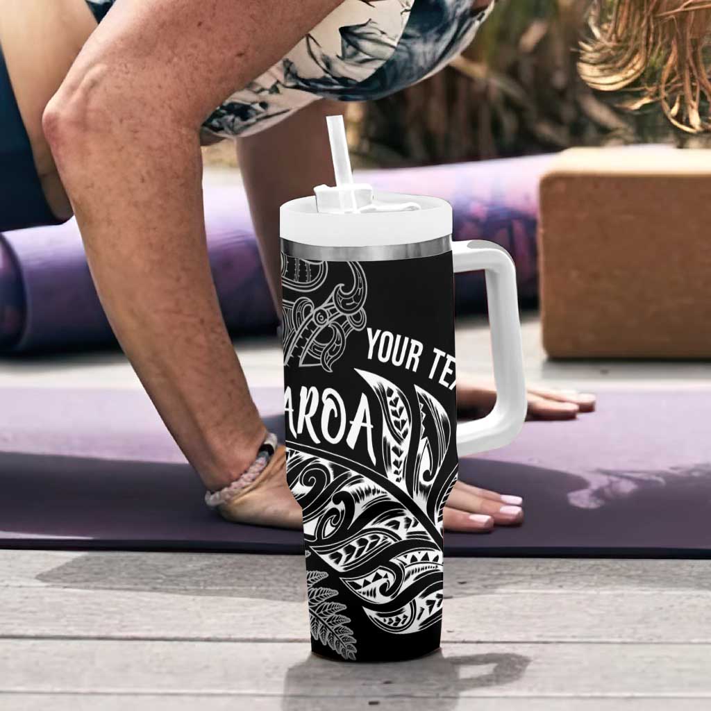 Aotearoa Personalized Lawn Bowls Maori Tumbler With Handle New Zealand Black Tribal Silver Fern - Aussie Hoodie