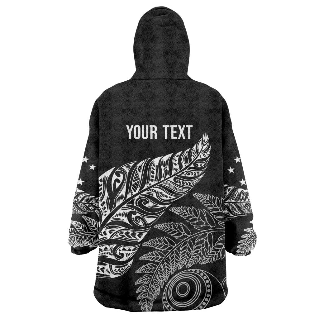 Aotearoa Personalized Lawn Bowls Maori Wearable Blanket Hoodie New Zealand Black Tribal Silver Fern - Aussie Hoodie