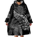 Aotearoa Personalized Lawn Bowls Maori Wearable Blanket Hoodie New Zealand Black Tribal Silver Fern - Aussie Hoodie