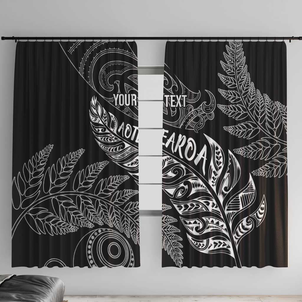 Aotearoa Personalized Lawn Bowls Maori Window Curtain New Zealand Black Tribal Silver Fern - Aussie Hoodie