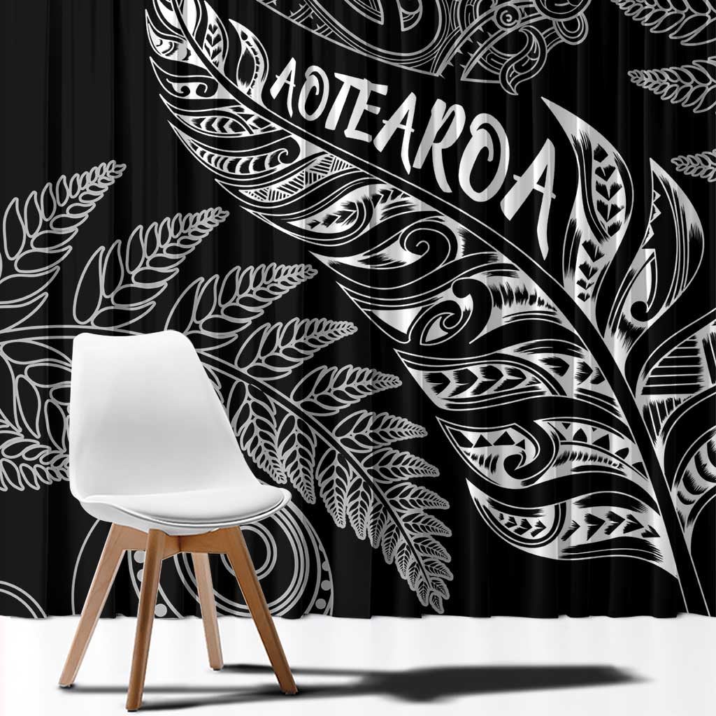 Aotearoa Personalized Lawn Bowls Maori Window Curtain New Zealand Black Tribal Silver Fern - Aussie Hoodie