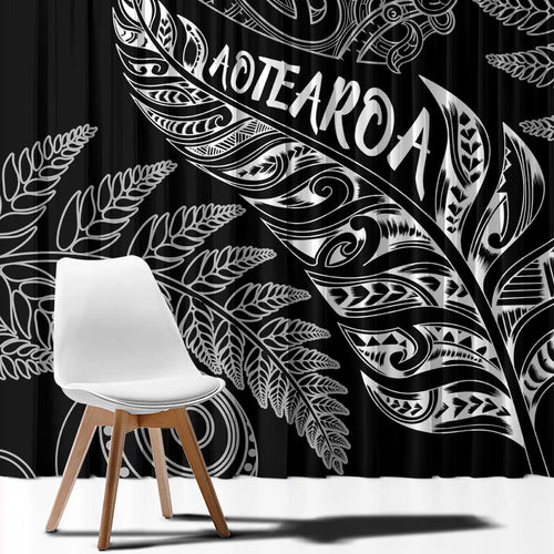 Aotearoa Personalized Lawn Bowls Maori Window Curtain New Zealand Black Tribal Silver Fern - Aussie Hoodie