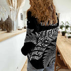 Aotearoa Personalized Lawn Bowls Maori Women Casual Shirt New Zealand Black Tribal Silver Fern - Aussie Hoodie