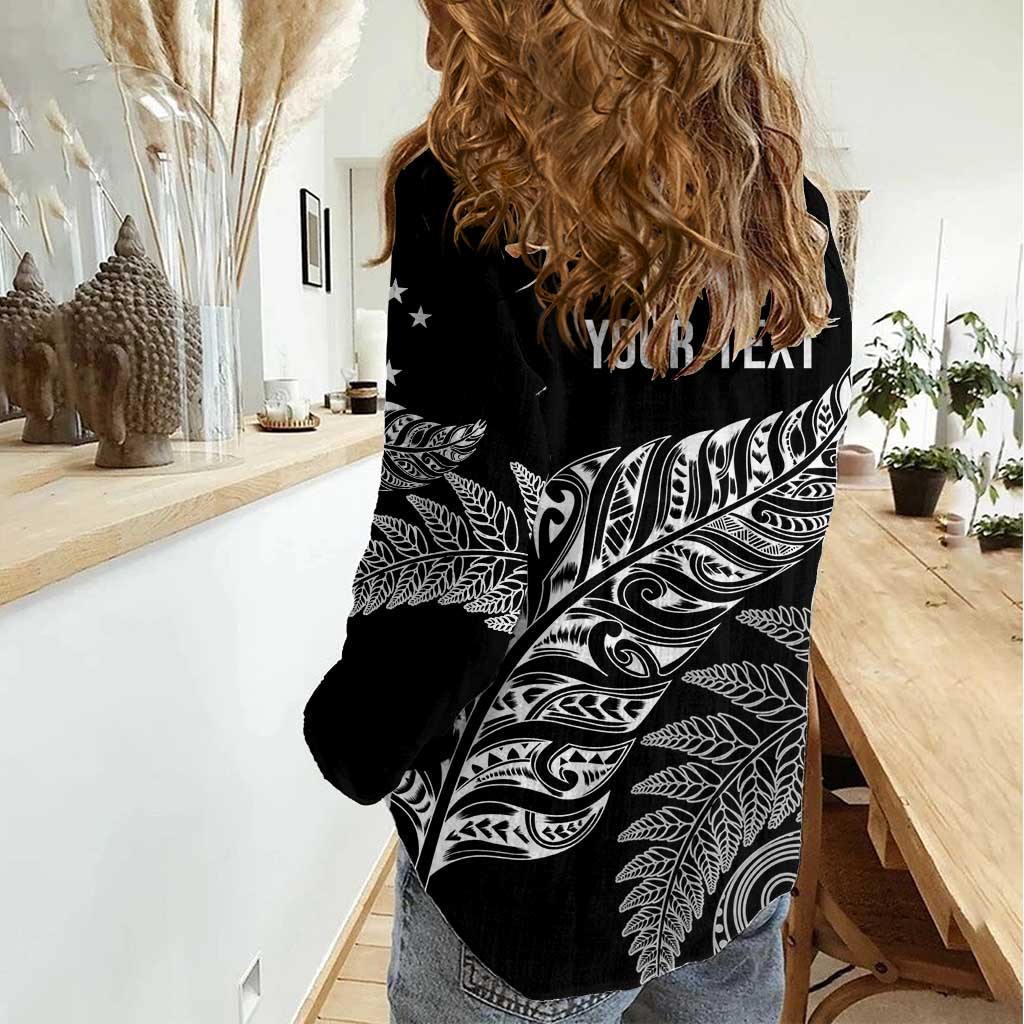 Aotearoa Personalized Lawn Bowls Maori Women Casual Shirt New Zealand Black Tribal Silver Fern - Aussie Hoodie