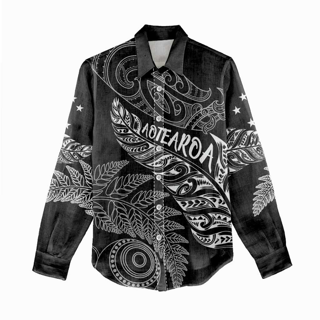 Aotearoa Personalized Lawn Bowls Maori Women Casual Shirt New Zealand Black Tribal Silver Fern - Aussie Hoodie