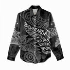 Aotearoa Personalized Lawn Bowls Maori Women Casual Shirt New Zealand Black Tribal Silver Fern - Aussie Hoodie