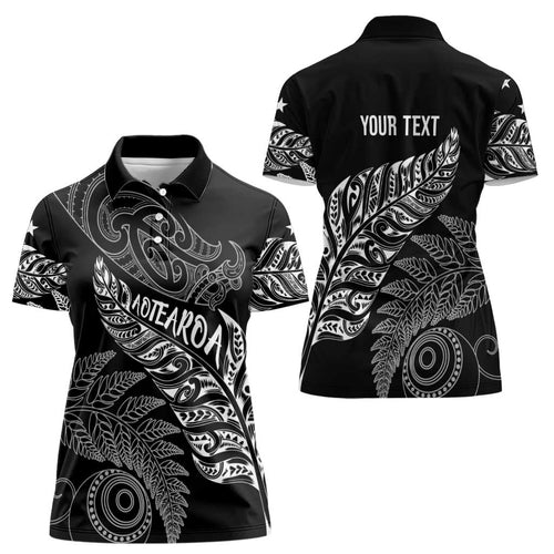 Aotearoa Personalized Lawn Bowls Maori Women Polo Shirt New Zealand Black Tribal Silver Fern - Aussie Hoodie