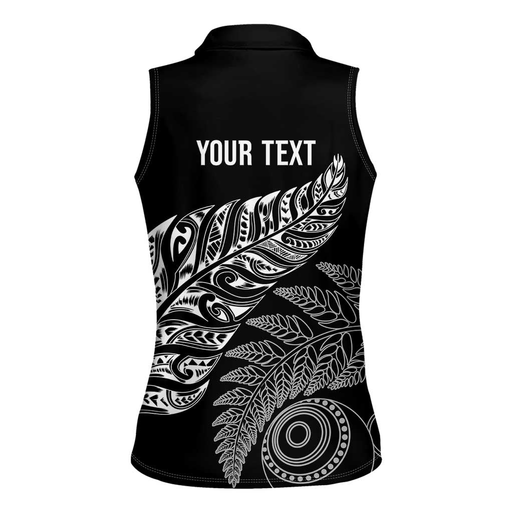 Aotearoa Personalized Lawn Bowls Maori Women Sleeveless Polo Shirt New Zealand Black Tribal Silver Fern - Aussie Hoodie