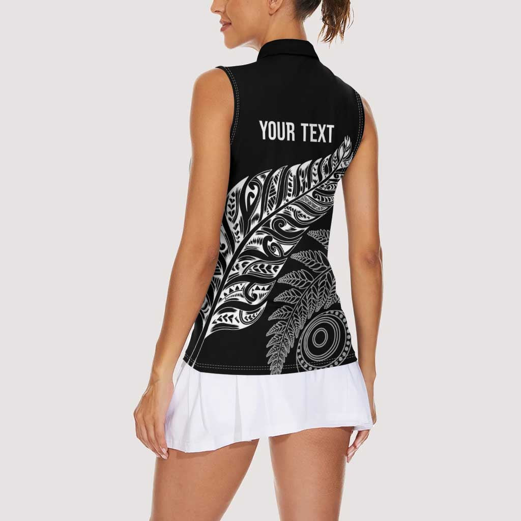 Aotearoa Personalized Lawn Bowls Maori Women Sleeveless Polo Shirt New Zealand Black Tribal Silver Fern - Aussie Hoodie