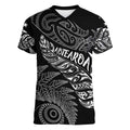 Aotearoa Personalized Lawn Bowls Maori Women V-Neck T-Shirt New Zealand Black Tribal Silver Fern - Aussie Hoodie