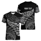 Aotearoa Personalized Lawn Bowls Maori Women V-Neck T-Shirt New Zealand Black Tribal Silver Fern - Aussie Hoodie
