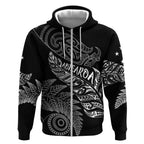 Aotearoa Personalized Lawn Bowls Maori Zip Hoodie New Zealand Black Tribal Silver Fern - Aussie Hoodie
