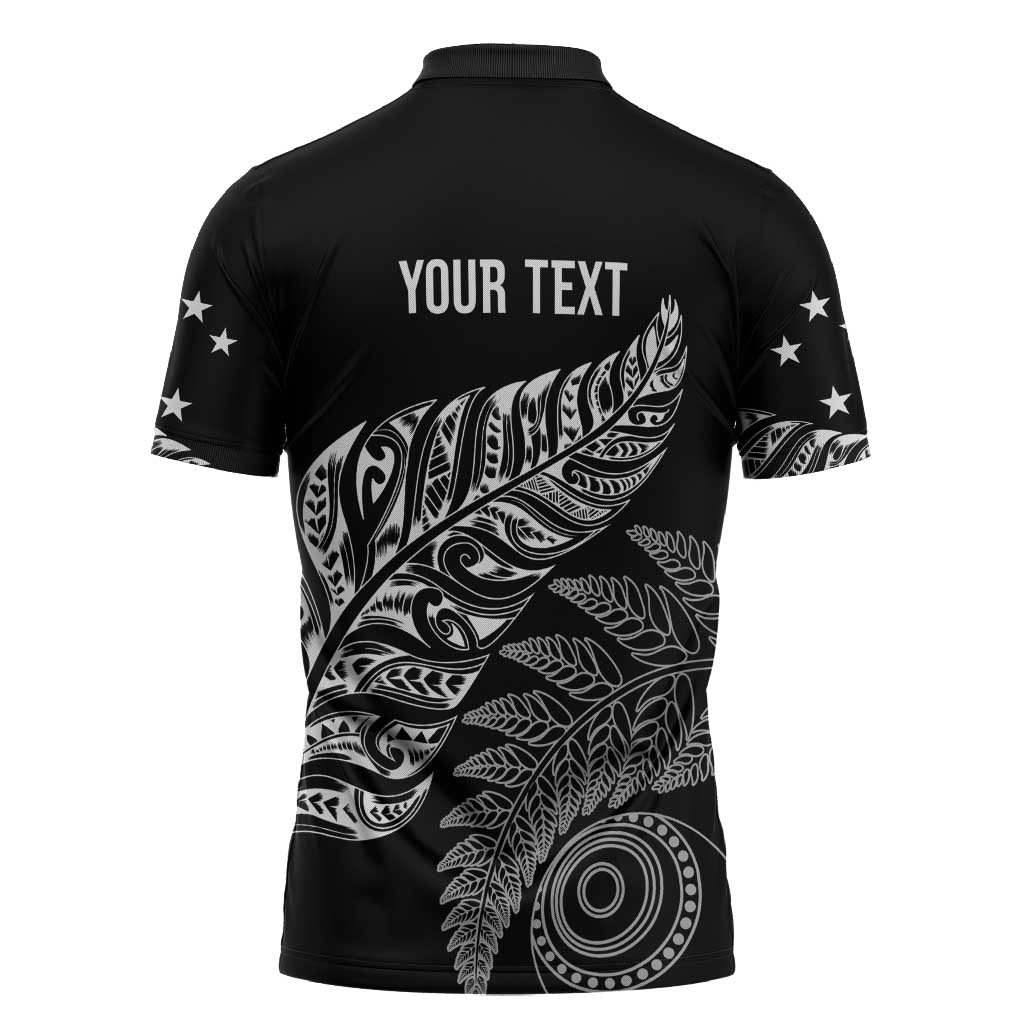 Aotearoa Personalized Lawn Bowls Maori Zipper Polo Shirt New Zealand Black Tribal Silver Fern - Aussie Hoodie