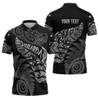Aotearoa Personalized Lawn Bowls Maori Zipper Polo Shirt New Zealand Black Tribal Silver Fern - Aussie Hoodie