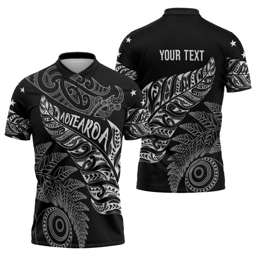 Aotearoa Personalized Lawn Bowls Maori Zipper Polo Shirt New Zealand Black Tribal Silver Fern - Aussie Hoodie