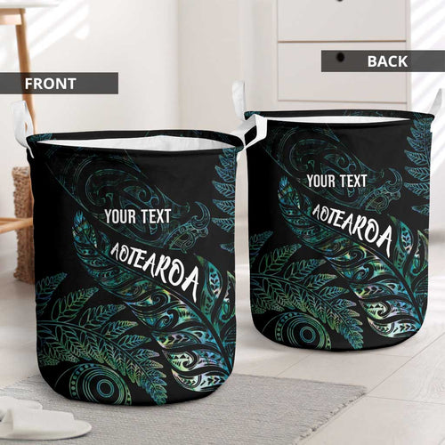 Aotearoa Personalized Lawn Bowls Maori Laundry Basket New Zealand Paua Shell Tribal Silver Fern - Aussie Hoodie