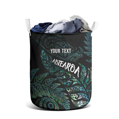 Aotearoa Personalized Lawn Bowls Maori Laundry Basket New Zealand Paua Shell Tribal Silver Fern - Aussie Hoodie