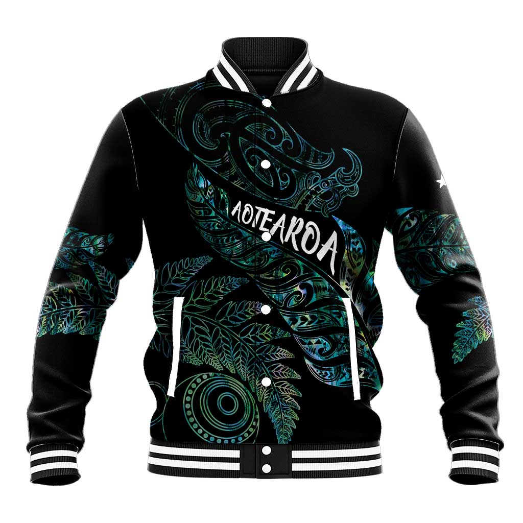 Aotearoa Personalized Lawn Bowls Maori Baseball Jacket New Zealand Paua Shell Tribal Silver Fern - Aussie Hoodie