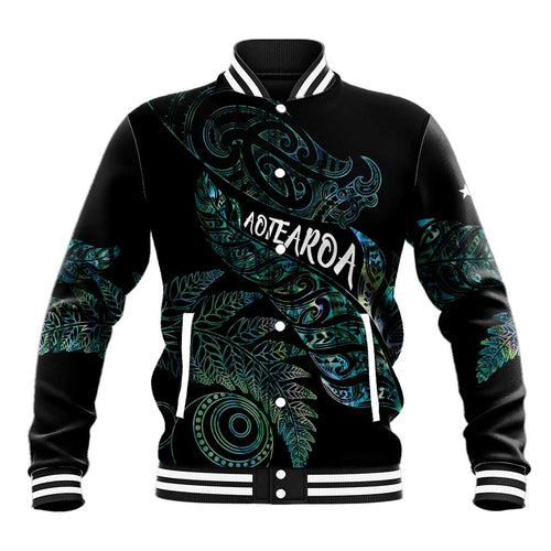Aotearoa Personalized Lawn Bowls Maori Baseball Jacket New Zealand Paua Shell Tribal Silver Fern - Aussie Hoodie