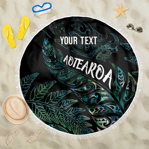 Aotearoa Personalized Lawn Bowls Maori Beach Blanket New Zealand Paua Shell Tribal Silver Fern - Aussie Hoodie