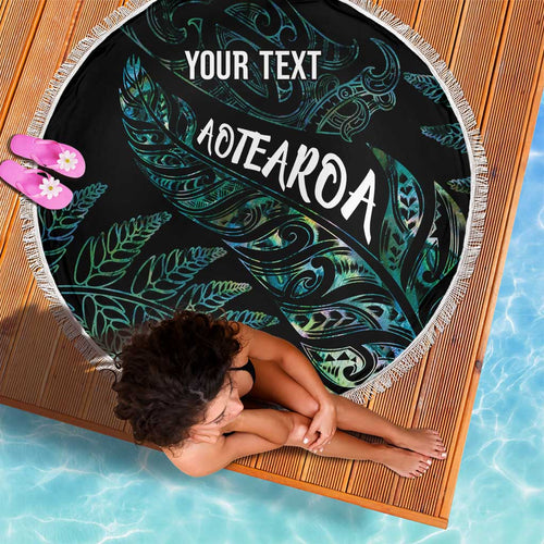 Aotearoa Personalized Lawn Bowls Maori Beach Blanket New Zealand Paua Shell Tribal Silver Fern - Aussie Hoodie