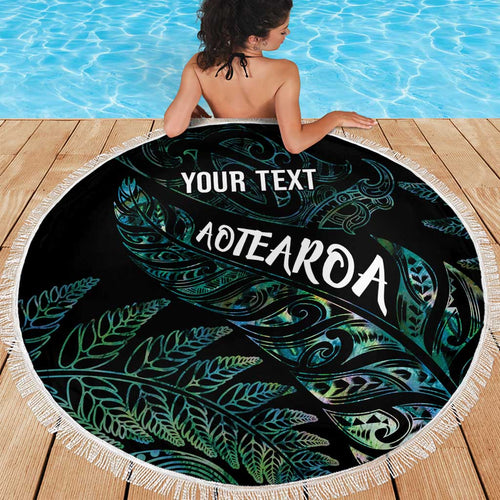 Aotearoa Personalized Lawn Bowls Maori Beach Blanket New Zealand Paua Shell Tribal Silver Fern - Aussie Hoodie