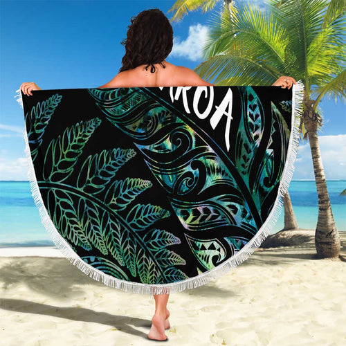 Aotearoa Personalized Lawn Bowls Maori Beach Blanket New Zealand Paua Shell Tribal Silver Fern - Aussie Hoodie