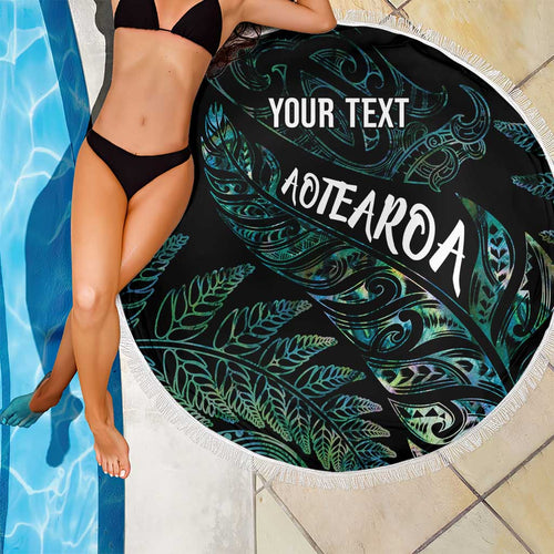 Aotearoa Personalized Lawn Bowls Maori Beach Blanket New Zealand Paua Shell Tribal Silver Fern - Aussie Hoodie