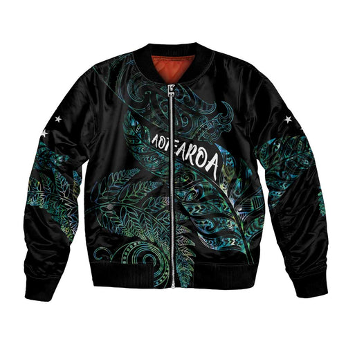 Aotearoa Personalized Lawn Bowls Maori Bomber Jacket New Zealand Paua Shell Tribal Silver Fern - Aussie Hoodie