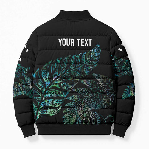 Aotearoa Personalized Lawn Bowls Maori Bomber Puffer Jacket New Zealand Paua Shell Tribal Silver Fern - Aussie Hoodie