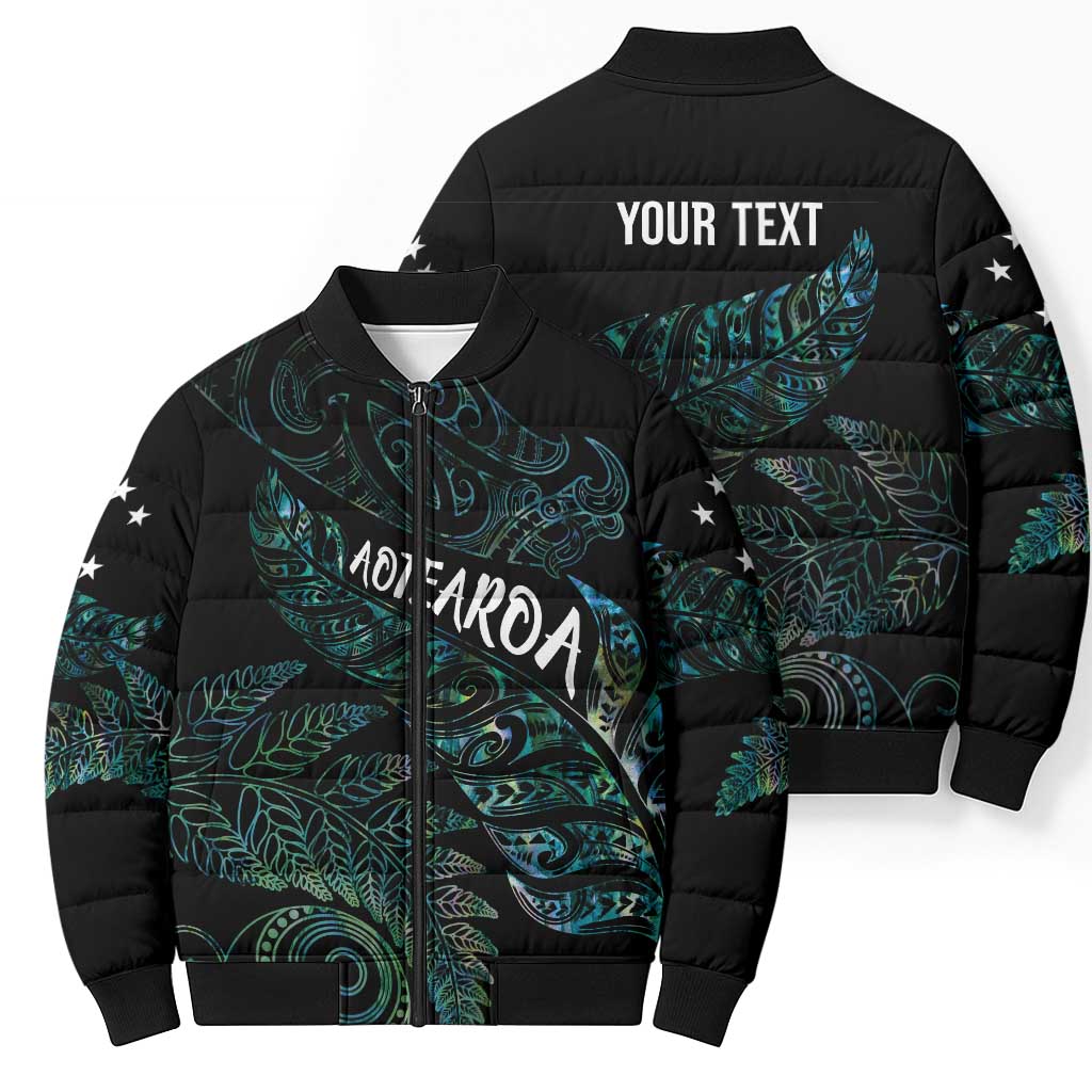 Aotearoa Personalized Lawn Bowls Maori Bomber Puffer Jacket New Zealand Paua Shell Tribal Silver Fern - Aussie Hoodie