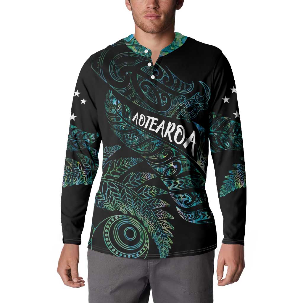 Aotearoa Personalized Lawn Bowls Maori Button Sweatshirt New Zealand Paua Shell Tribal Silver Fern - Aussie Hoodie