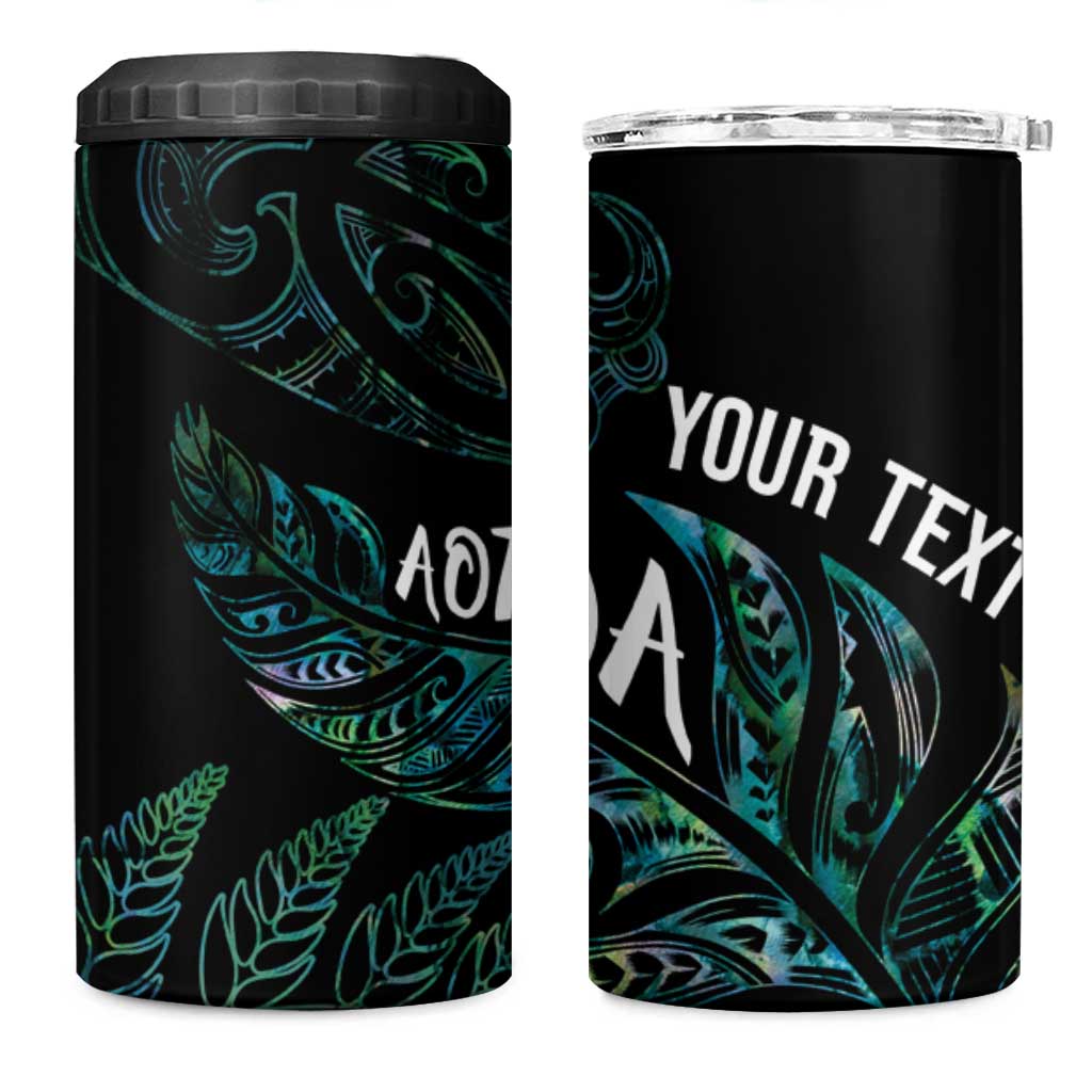 Aotearoa Personalized Lawn Bowls Maori 4 in 1 Can Cooler Tumbler New Zealand Paua Shell Tribal Silver Fern - Aussie Hoodie