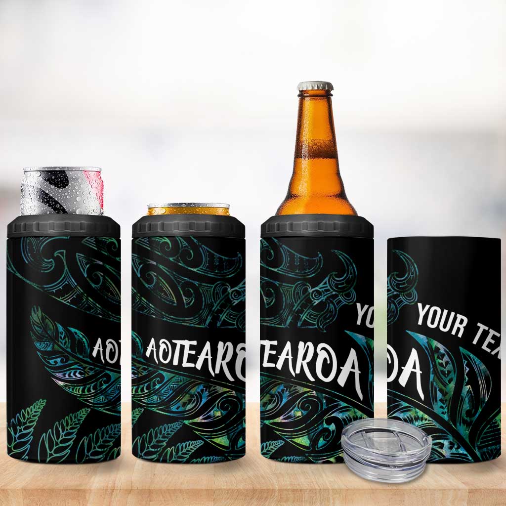 Aotearoa Personalized Lawn Bowls Maori 4 in 1 Can Cooler Tumbler New Zealand Paua Shell Tribal Silver Fern - Aussie Hoodie
