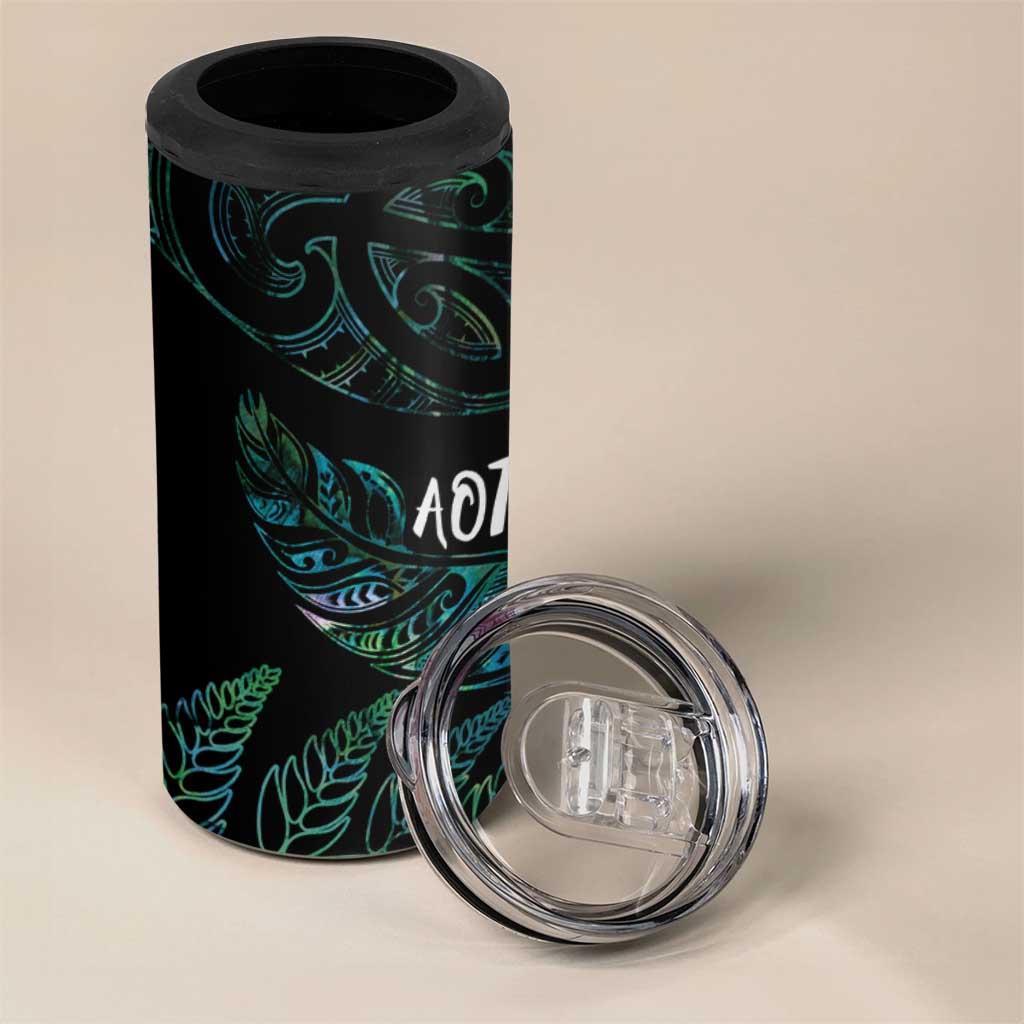 Aotearoa Personalized Lawn Bowls Maori 4 in 1 Can Cooler Tumbler New Zealand Paua Shell Tribal Silver Fern - Aussie Hoodie