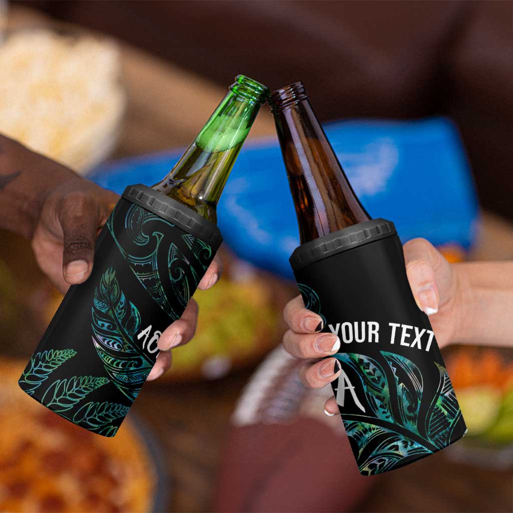 Aotearoa Personalized Lawn Bowls Maori 4 in 1 Can Cooler Tumbler New Zealand Paua Shell Tribal Silver Fern - Aussie Hoodie