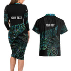 Aotearoa Personalized Lawn Bowls Maori Couples Matching Long Sleeve Bodycon Dress and Hawaiian Shirt New Zealand Paua Shell Tribal Silver Fern - Aussie Hoodie