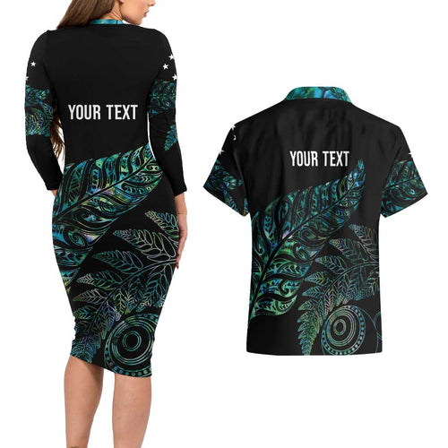 Aotearoa Personalized Lawn Bowls Maori Couples Matching Long Sleeve Bodycon Dress and Hawaiian Shirt New Zealand Paua Shell Tribal Silver Fern - Aussie Hoodie