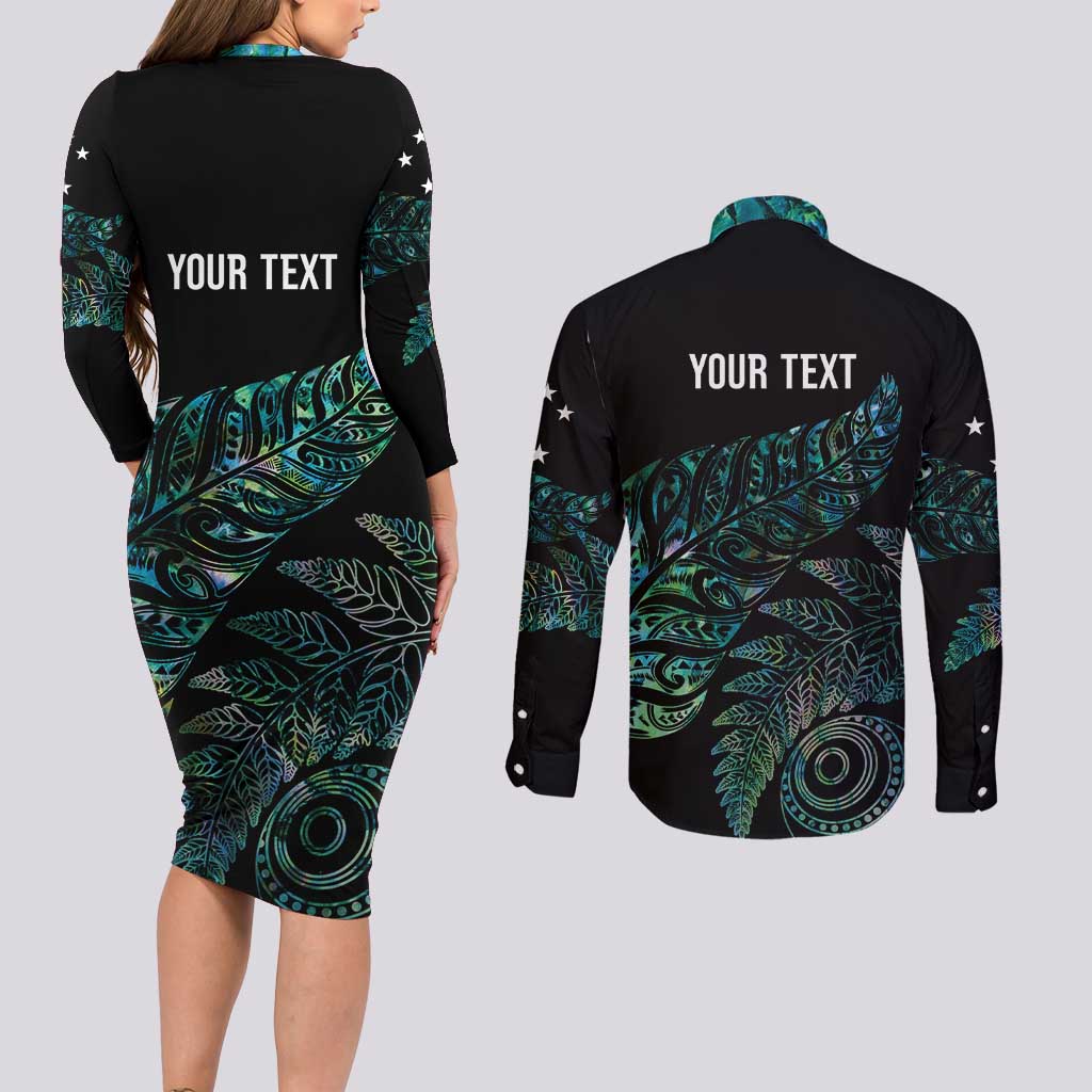 Aotearoa Personalized Lawn Bowls Maori Couples Matching Long Sleeve Bodycon Dress and Long Sleeve Button Shirt New Zealand Paua Shell Tribal Silver Fern - Aussie Hoodie