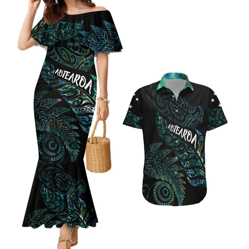 Aotearoa Personalized Lawn Bowls Maori Couples Matching Mermaid Dress and Hawaiian Shirt New Zealand Paua Shell Tribal Silver Fern - Aussie Hoodie