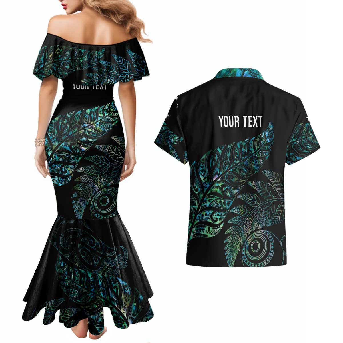 Aotearoa Personalized Lawn Bowls Maori Couples Matching Mermaid Dress and Hawaiian Shirt New Zealand Paua Shell Tribal Silver Fern - Aussie Hoodie