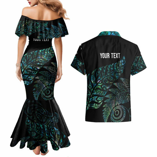 Aotearoa Personalized Lawn Bowls Maori Couples Matching Mermaid Dress and Hawaiian Shirt New Zealand Paua Shell Tribal Silver Fern - Aussie Hoodie