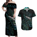 Aotearoa Personalized Lawn Bowls Maori Couples Matching Off Shoulder Maxi Dress and Hawaiian Shirt New Zealand Paua Shell Tribal Silver Fern - Aussie Hoodie