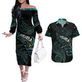 Aotearoa Personalized Lawn Bowls Maori Couples Matching Off The Shoulder Long Sleeve Dress and Hawaiian Shirt New Zealand Paua Shell Tribal Silver Fern - Aussie Hoodie