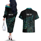 Aotearoa Personalized Lawn Bowls Maori Couples Matching Off The Shoulder Long Sleeve Dress and Hawaiian Shirt New Zealand Paua Shell Tribal Silver Fern - Aussie Hoodie