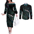 Aotearoa Personalized Lawn Bowls Maori Couples Matching Off The Shoulder Long Sleeve Dress and Long Sleeve Button Shirt New Zealand Paua Shell Tribal Silver Fern - Aussie Hoodie