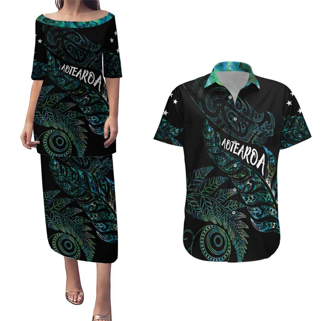 Aotearoa Personalized Lawn Bowls Maori Couples Matching Puletasi and Hawaiian Shirt New Zealand Paua Shell Tribal Silver Fern - Aussie Hoodie
