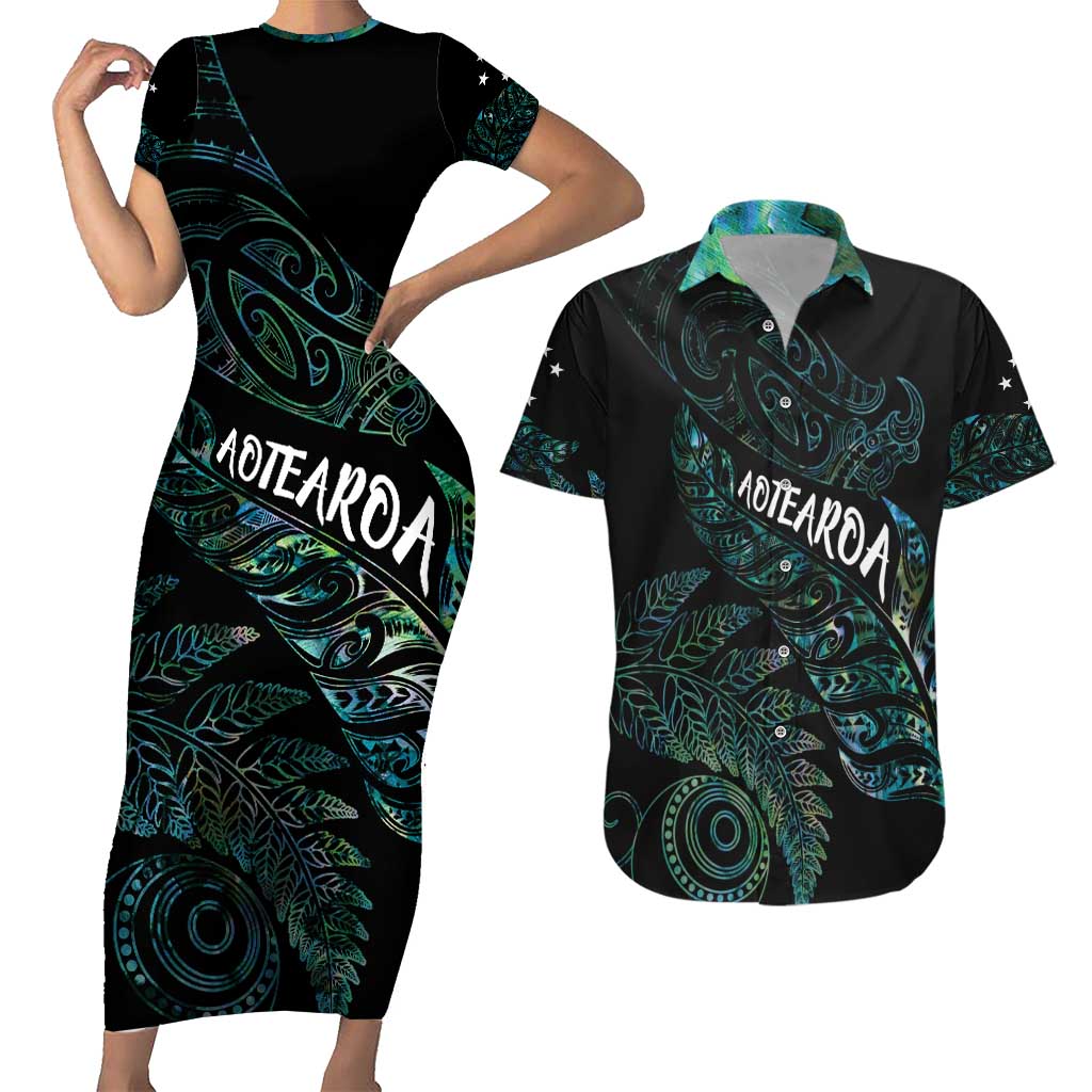 Aotearoa Personalized Lawn Bowls Maori Couples Matching Short Sleeve Bodycon Dress and Hawaiian Shirt New Zealand Paua Shell Tribal Silver Fern - Aussie Hoodie
